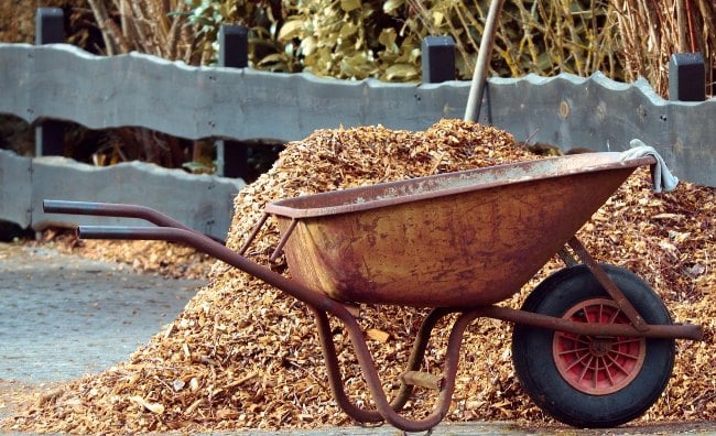 wheelbarrow and mulch