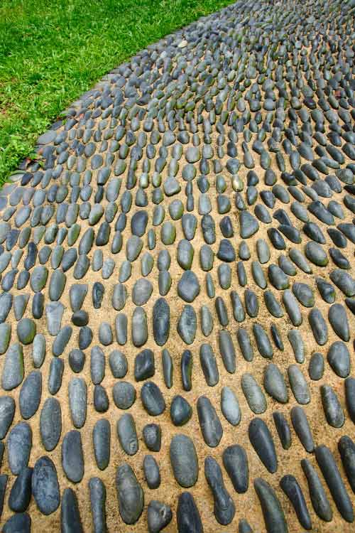 Pebble pathways are inexpensive to install and maintain