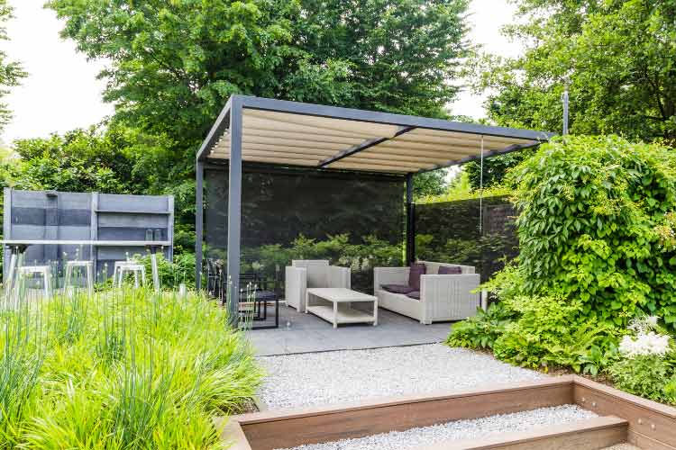A couple of beautiful hosta landscaping ideas incorporate structures and permanent fixtures