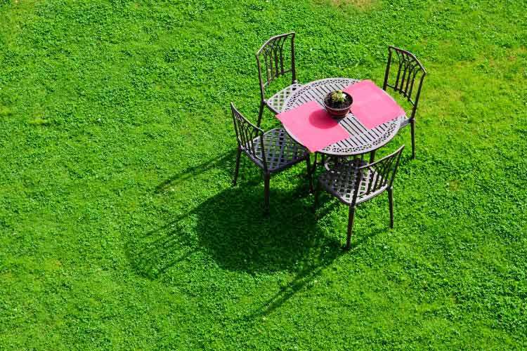 Level the area and lay sod or seeds for a simple surface that integrates seamlessly with gardens and landscapes