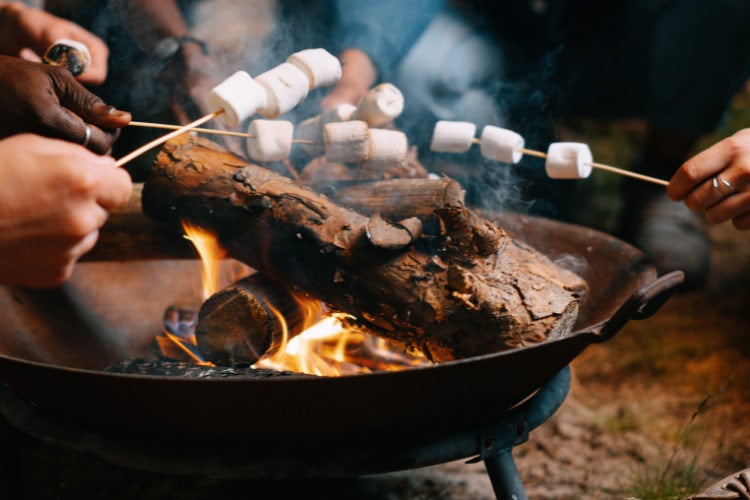 A marshmallow roasting station proves that winter fun does not need complexity and all ages can participate