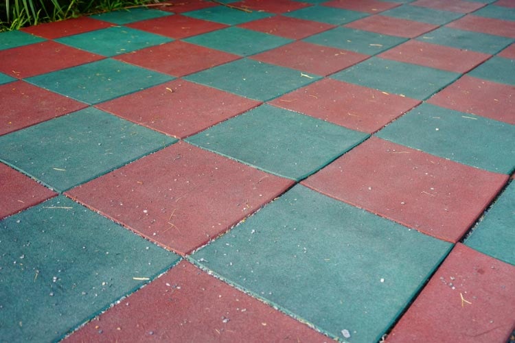 Rubber patio tiles are available in different shades and tones